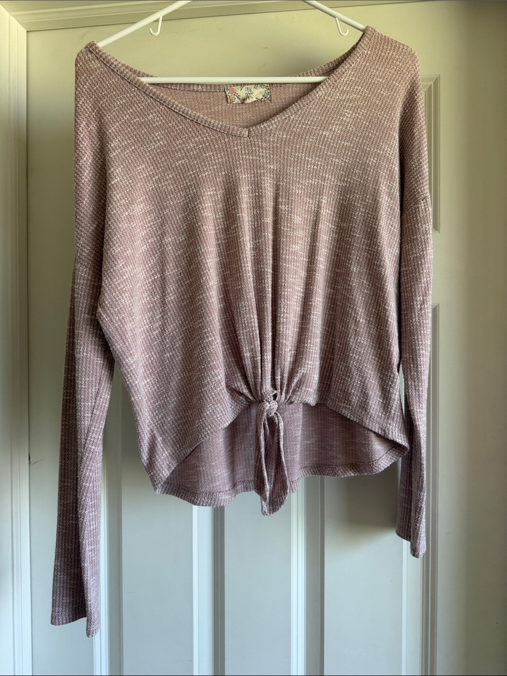 Women's Pink Rose V-Neck Knit Tie-Front Top
